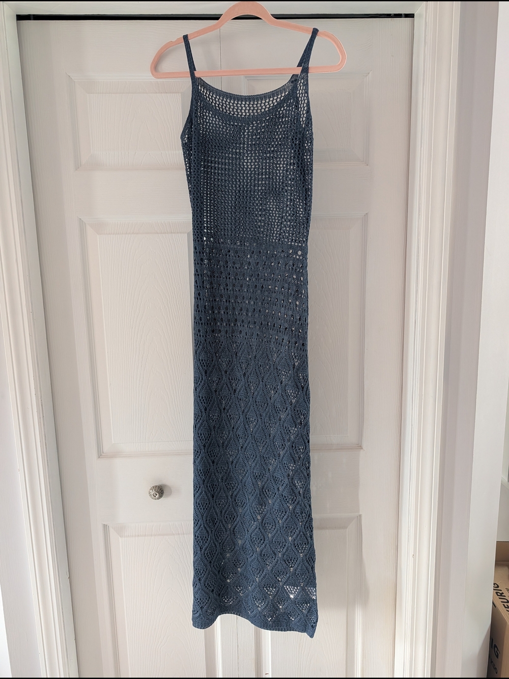 Sleeveless Navy Crochet Maxi Dress